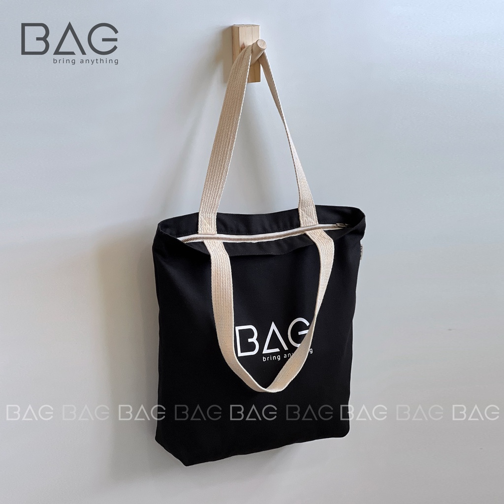 Túi tote vải đeo vai, túi vải màu tối, hàng thiết kế của BAG phong cách vintage, túi local brand [BLACK] | BigBuy360 - bigbuy360.vn