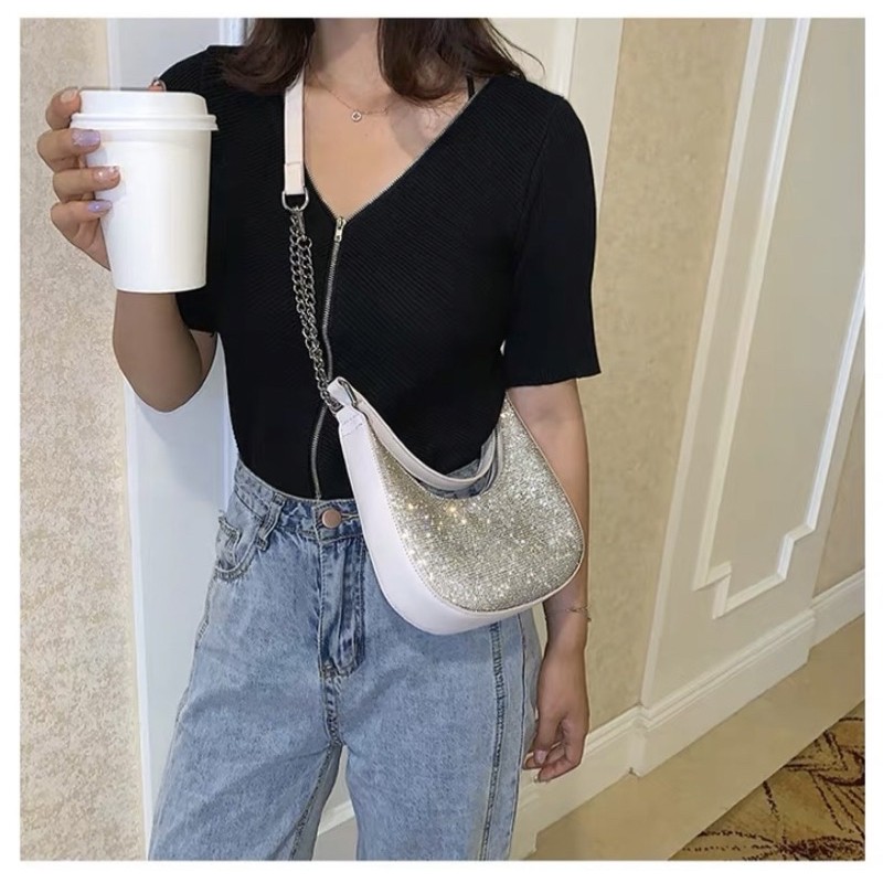 Túi kẹp nách đính đá lấp lánh Túi đeo chéo đính kim cương