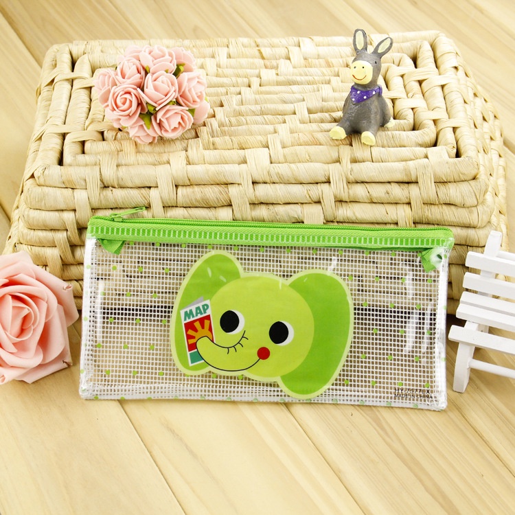 Túi lưới, hộp bút dây kéo lưu trữ tài liệu kích thước A6 họa tiết hoạt hình ngẫu nhiên
