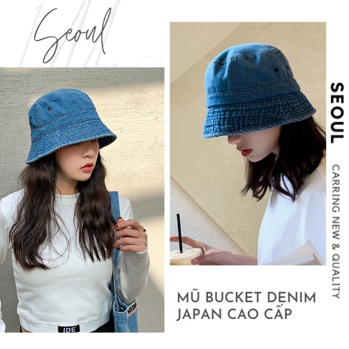 Mũ bucket Denim cao cấp, phong cách Nhật Bản, mũ vành tròn đẹp 2021