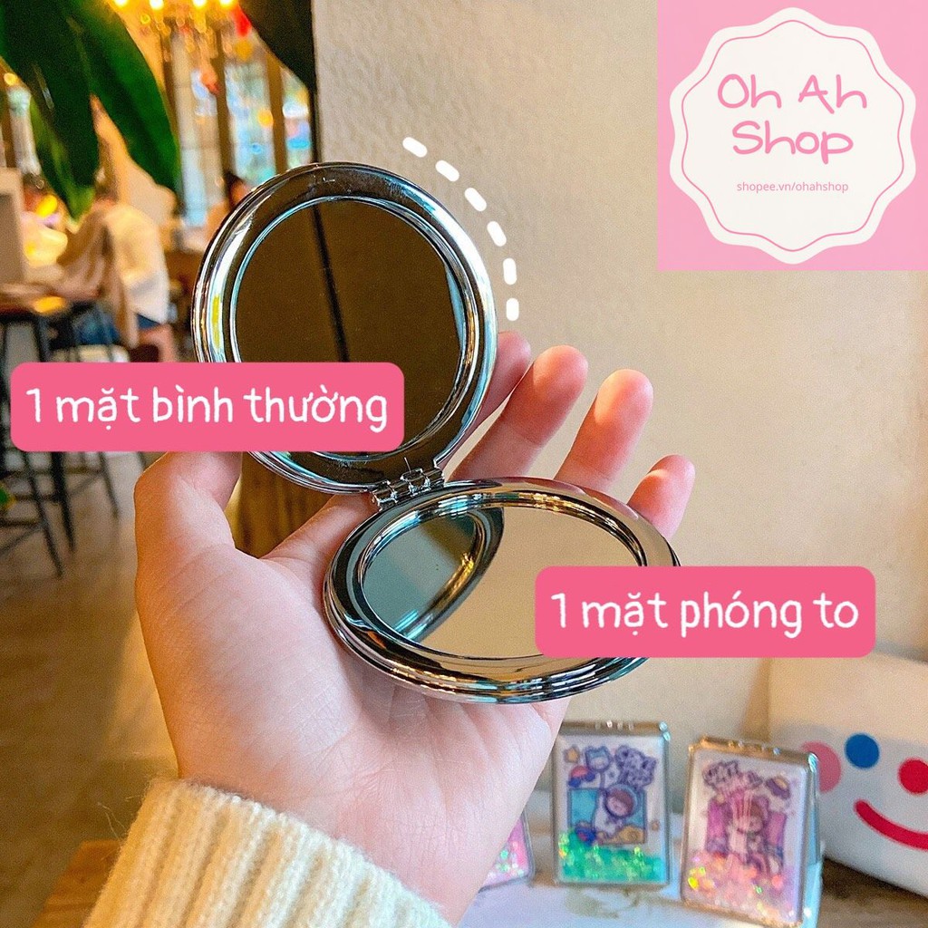 Gương gấp mini 2 mặt in hình cute chảy nhũ mẫu mới