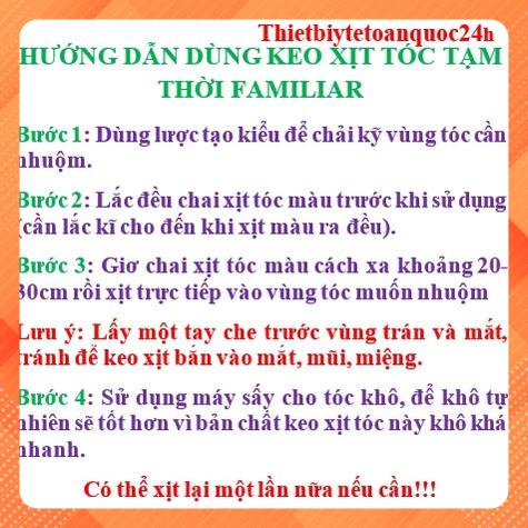 [Chính hãng] J1 Đen- Gôm xịt màu tạm thời Familiar đủ màu 100ml keo nhuộm tạm thời- gội là hết