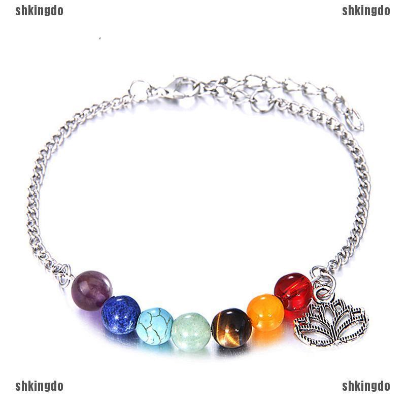 Vòng tay kim loại kết 7 hạt luân xa độc đáo