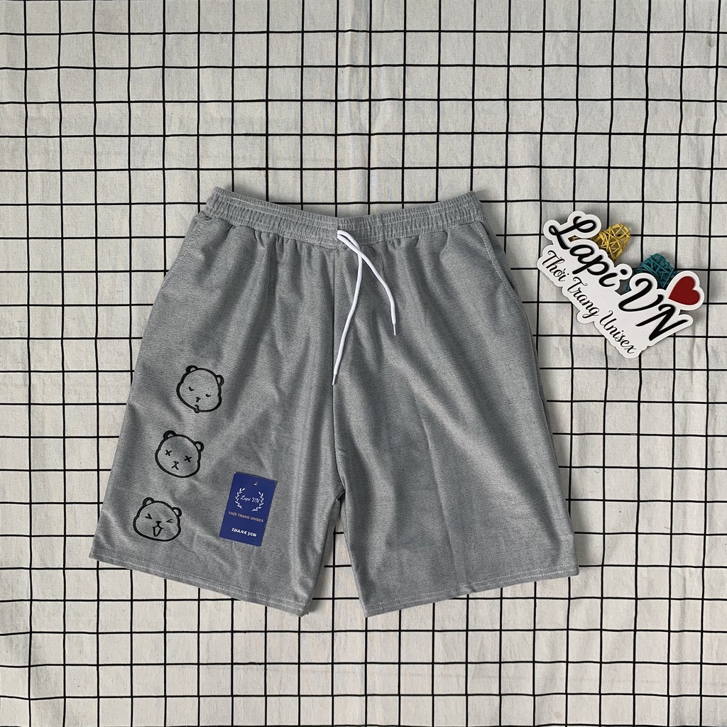 Quần Short Thể Thao Gấu Nhỏ Unisex Lapi VN, Chất Nỉ Da Cá Lưng Thun Co Dãn, In Hoạt Hình, Phong Cách Ulzzang Hàn Quốc