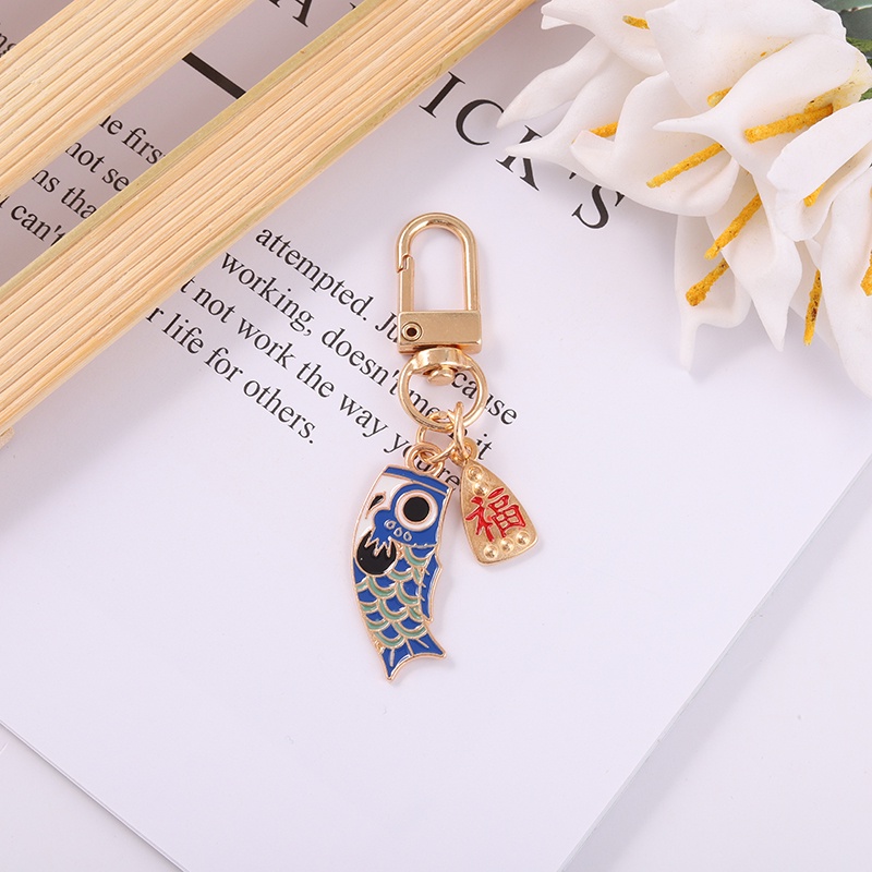 Móc khóa QIHE JEWELRY phối hình cá koi may mắn Nhật Bản dễ thương sáng tạo làm quà tặng cho cặp đôi tùy chọn màu sắc