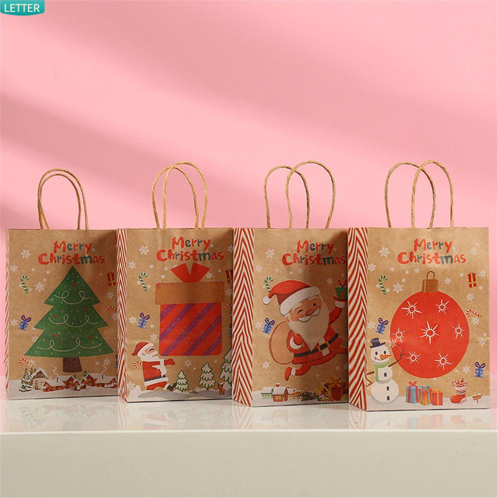 Túi Giấy Kraft Đựng Quà Giáng Sinh In Chữ Santa Claus Có Tay Cầm Tái Sử Dụng Được Dùng Cho Các Bữa Tiệc