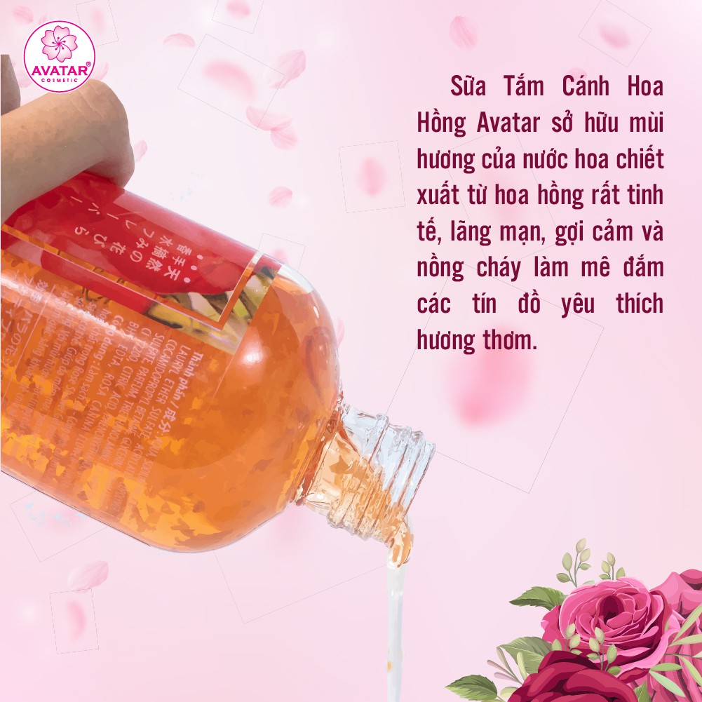 Sữa tắm Nhật cao cấp cánh hoa hồng Rose 500ml- da mịn màng, mềm mại và trắng hồng