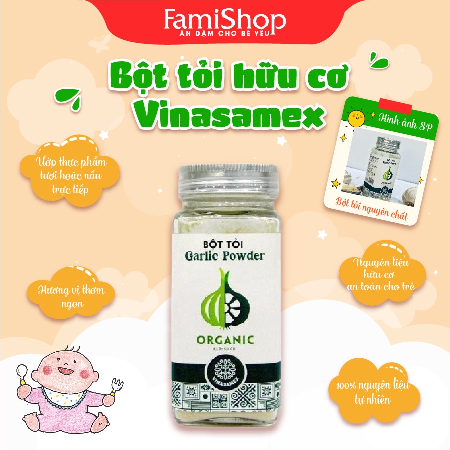 FamiShop Bột tỏi nguyên liệu hữu cơ 100% Vinasamex 50g