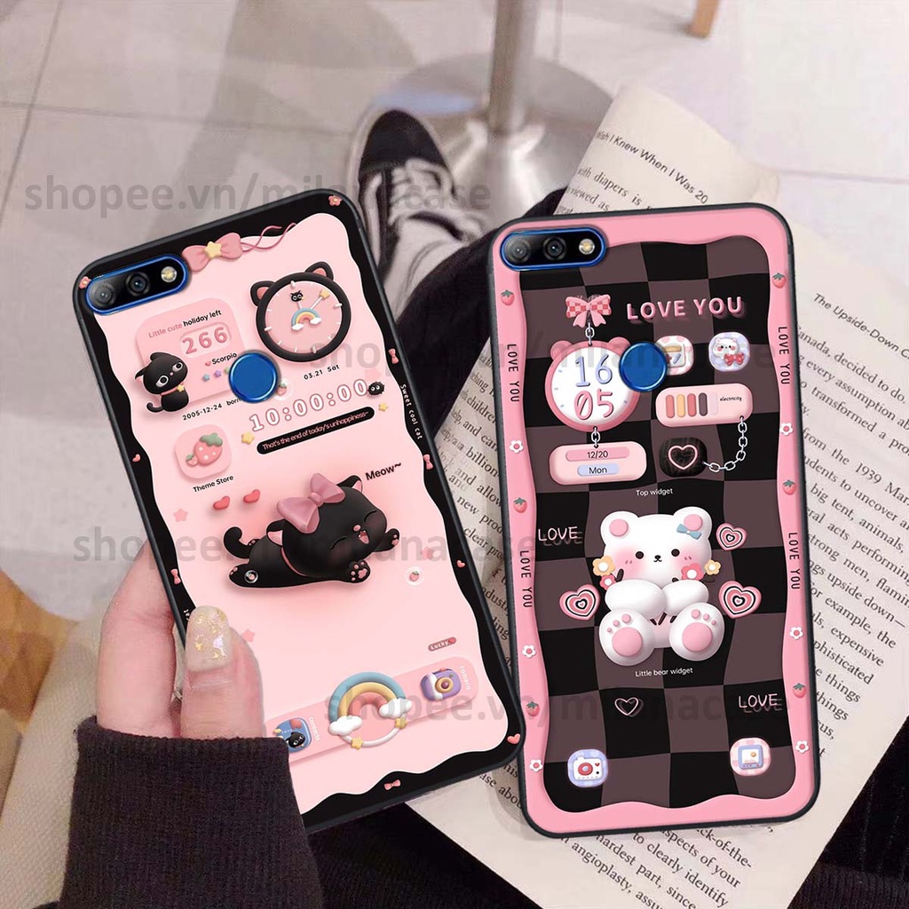 Ốp Huawei Y7 Prime 2018 / Y7 Pro 2018 hình đồng hồ icon gấu mèo cute cực dễ thương ngộ nghĩnh