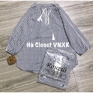 Áo Kiểu Caro Vải Xô Xuất Hàn Xịn