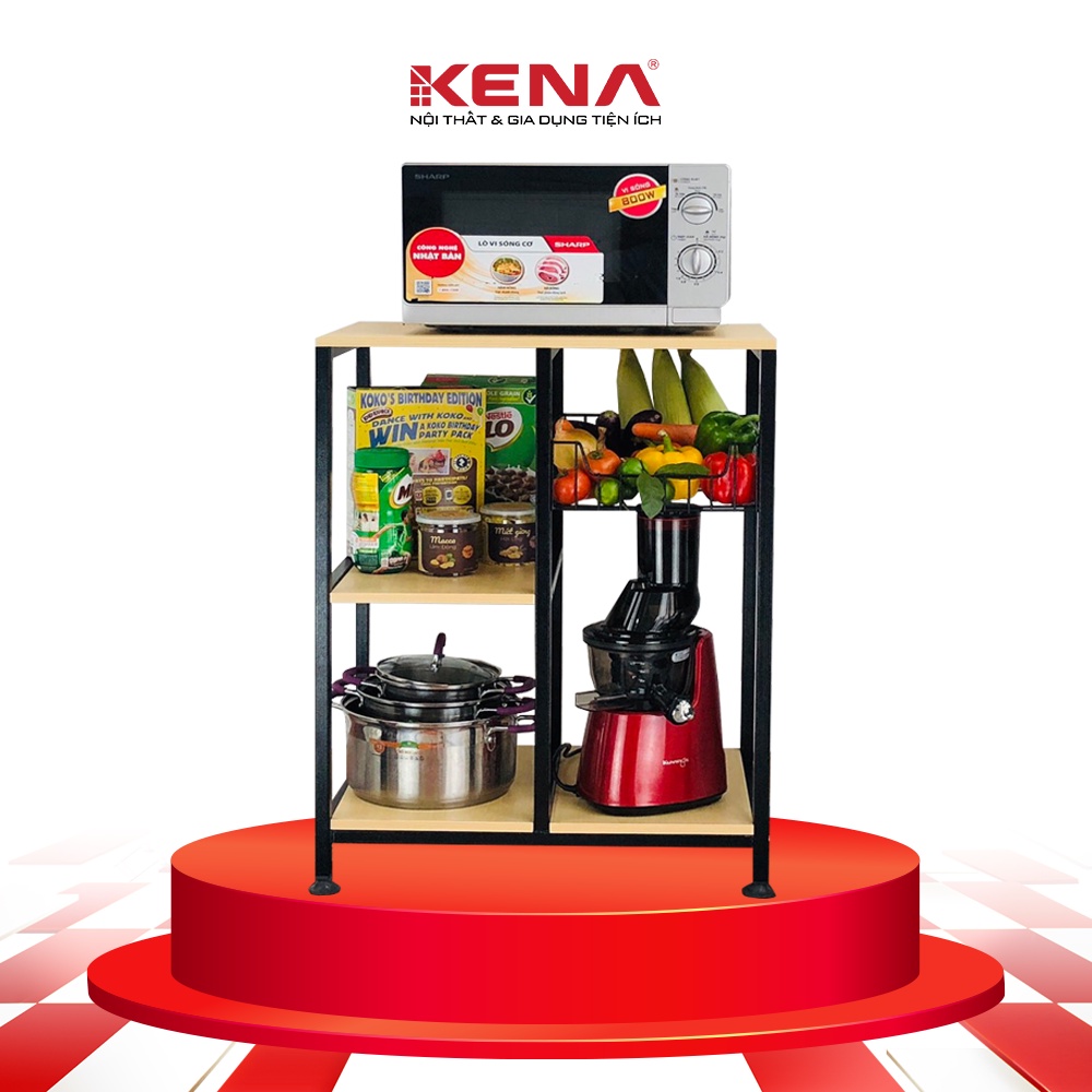 Kệ để lò vi sóng 3 tầng kèm giỏ đựng rau củ quả KENA KN089 lắp ghép thông minh, sơn tĩnh điện chống gỉ