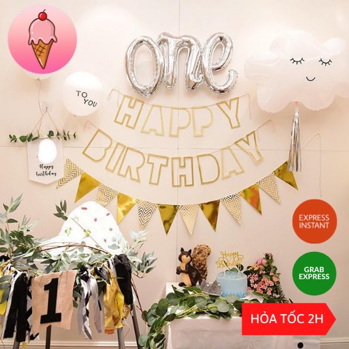 Dây Chữ Happy Birthday Ép Kim Ánh Kim Chữ Rỗng Trang Trí Sinh Nhật - Kem Shop K11