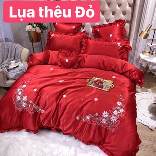 Bộ CHĂN GA GỐI 4 MÓN LỤA THÊU HOA CAO CẤP mẫu siêu mới 2019 - >Có 6 Gam màu lựa chọn