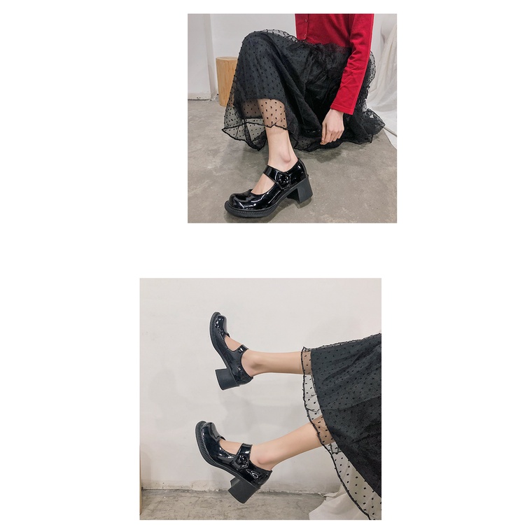 Net Red Leather Shoes Female 2021 Spring New Ins Fairy Wind Thick With Thick Bottom Mary Zhen Retro Hundred High Heels