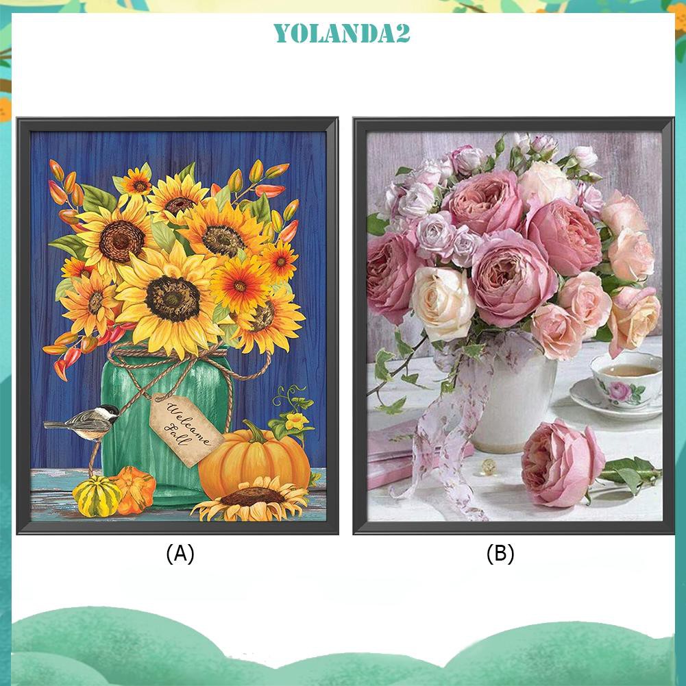 Tranh Thêu Chữ Thập 11CT Tự Làm Họa Tiết Hoa Size 30x40cm