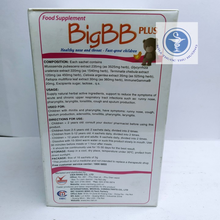 BigBB Plus tăng cường hệ hô hấp hộp 16 gói