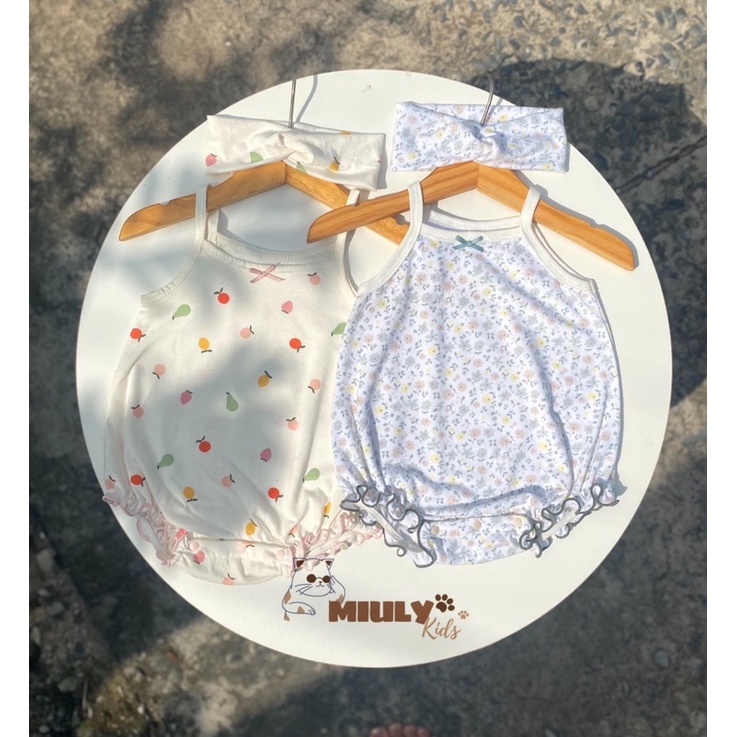 Body hai dây kèm turban cho bé gái chất cotton Hàn mềm mịn
