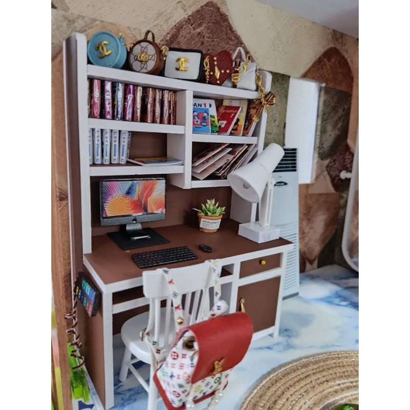 Tủ bàn học cho búp bê size 1/8, 1/6, ob11, nendoll, 5inch (nhận làm theo yêu cầu)