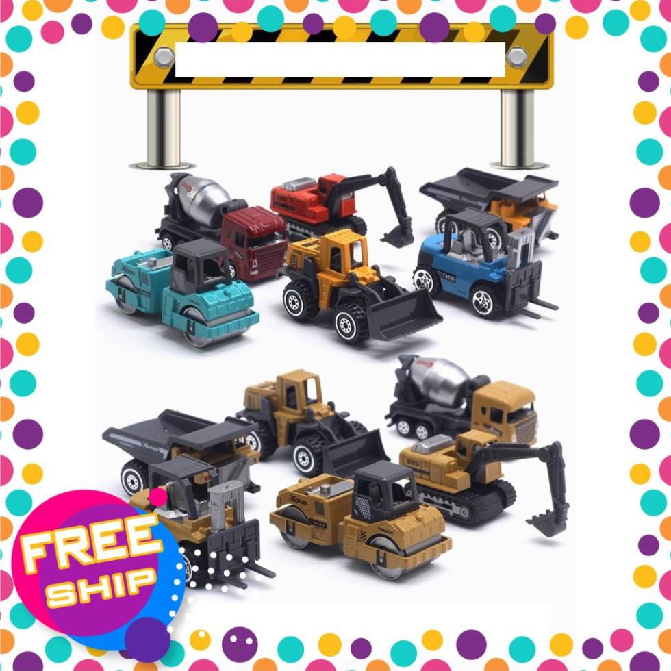 Đồ chơi trẻ em bộ 12 xe công trình mini xe ben xúc lật máy đào xe nâng xe lu xe bồn màu sắc đa dạng an toàn cho bé