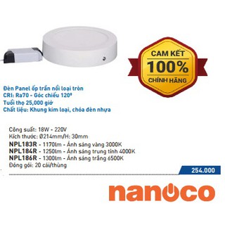 Đèn led panel ốp trần nổi loại tròn nanoco 18w - npl183r, npl184r,npl186r - góc chiếu 120°