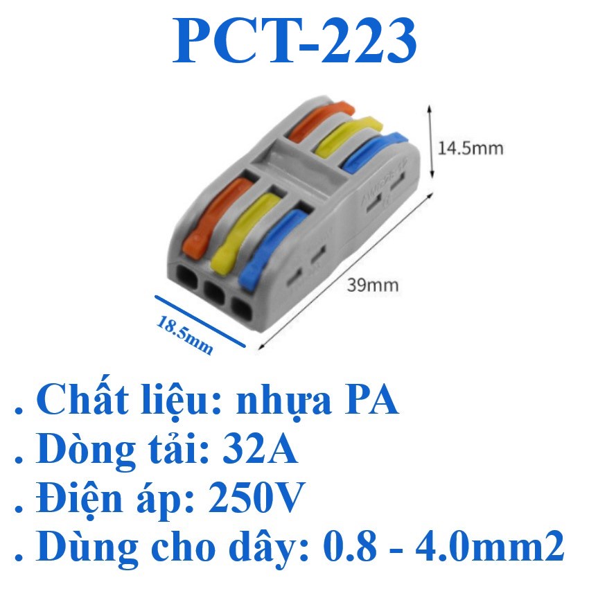 Cút nối dây điện nhanh  đầu nối dây điện nhanh cho đèn LED  0.8 đến 4mm PCT2-2, PCT212