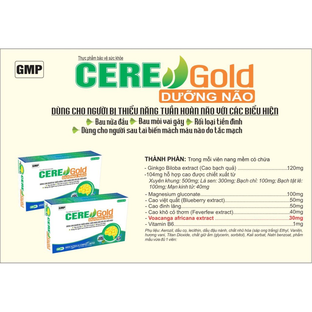 CERE DƯỠNG NÃO Gold  Quang Thịnh - Hộp 30 viên  – Dưỡng Não hết đau đầu, đau mỏi vai gáy, rối loạn tiền đình