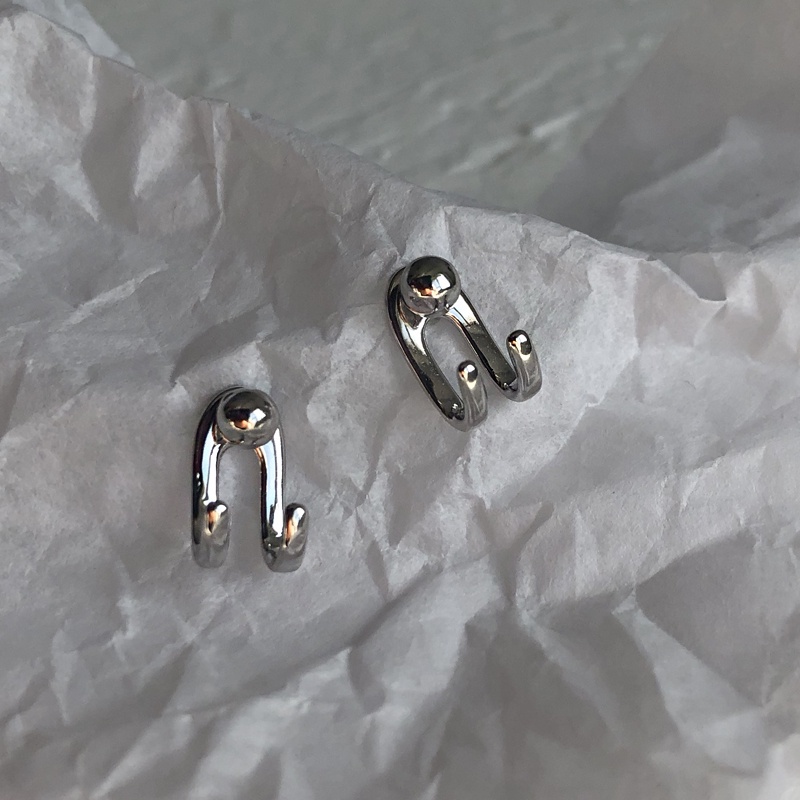 Khuyên Tai Hình Học Đôi Màu Bạc Phong Cách hip hop Hàn Quốc Cổ Điển Thời Trang Cho Nam Và Nữ