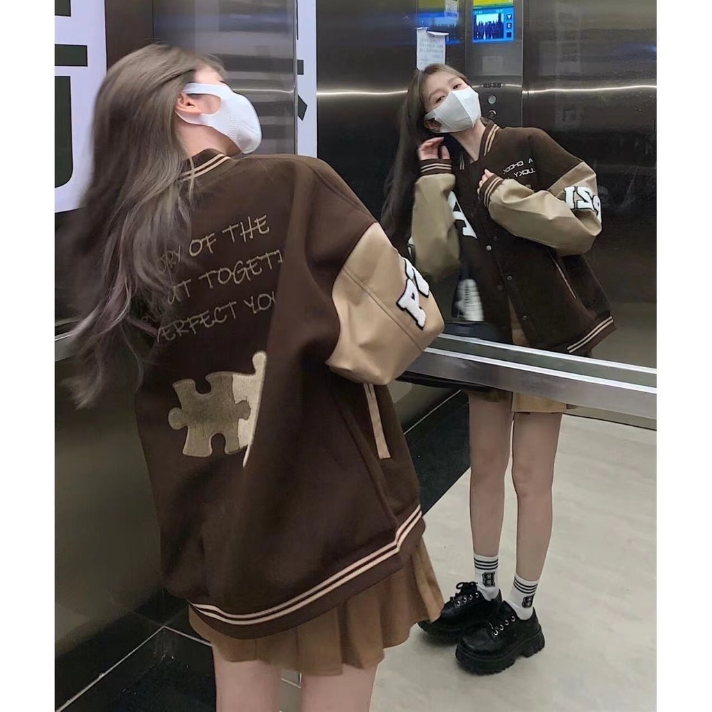 Áo khoác bóng chày thêu họa tiết phong cách Hàn Quốc thời trang cho nữ