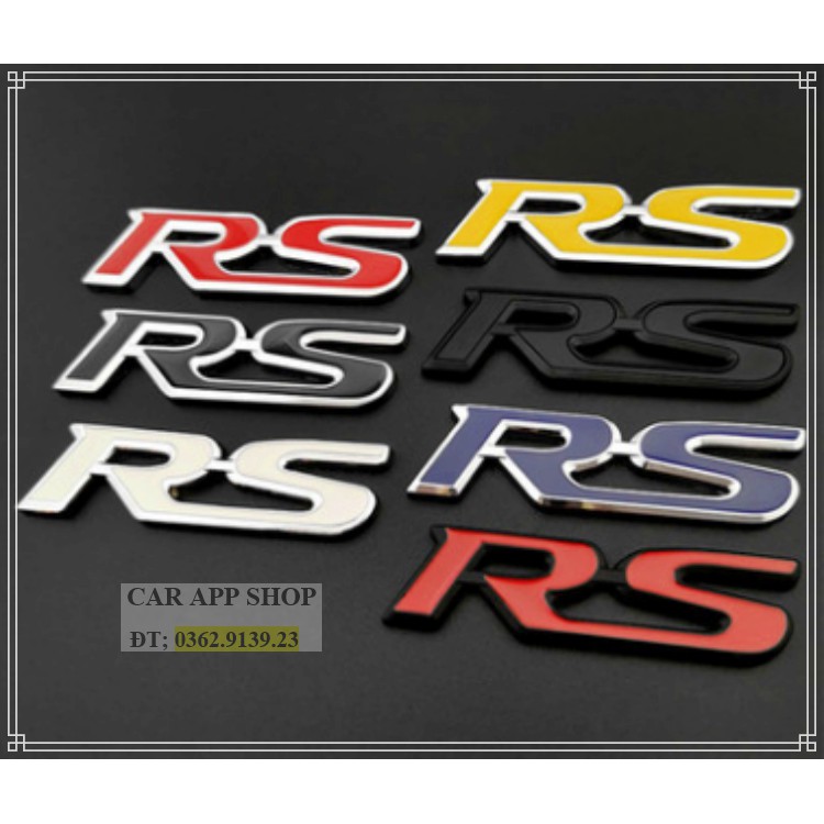 logo chữ RS in nổi 3D chất liệu hợp kim sáng bóng gắn nhiều vị trí trên xe ô tô