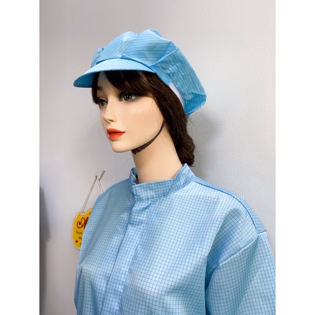 Áo phòng sạch dáng dài vải chống tĩnh điện màu xanh - Áo blouse phòng sạch _ Hình chụp thật