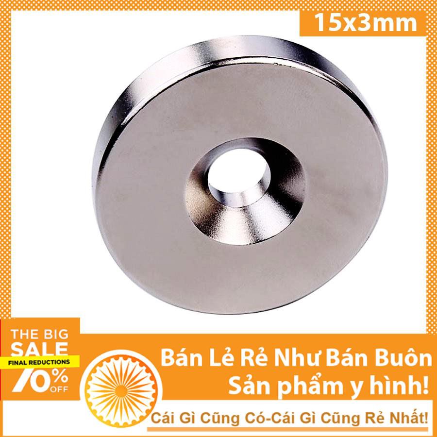 Nam Châm 15X3mm Lỗ 4mm Viên Hình Tròn Đất Hiêm Siêu Mạnh 69