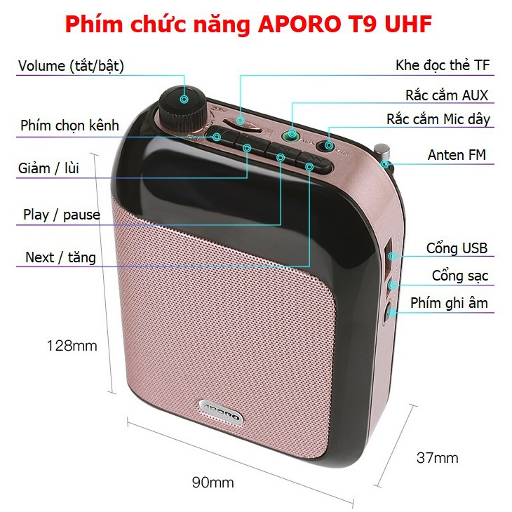 Máy Trợ giảng không dây Aporo T9 UHF cao cấp