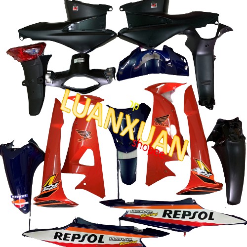 Bộ dàn áo xe wave RS -wave REPSOL MÀU xanh cam (PHANH CƠ )-wave S -wave 100 và 50cc -đời 2006 đến 2016( repsol racing)