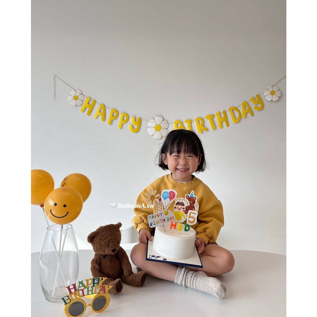 Dây chữ happy birthday hình hoa cúc trang trí sinh nhật phong cách Hàn Quốc