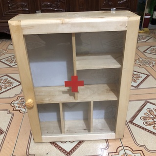 Tủ thuốc y tế gia đình mái bằng (kiểu mái vuông) gỗ thông bền đẹp (bảo hành đổi trả 12 tháng)