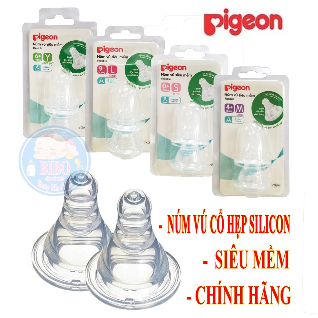 Núm vú cổ hẹp silicone siêu mềm Pigeon (2 cái/vỉ), Núm Ty Cho Bé