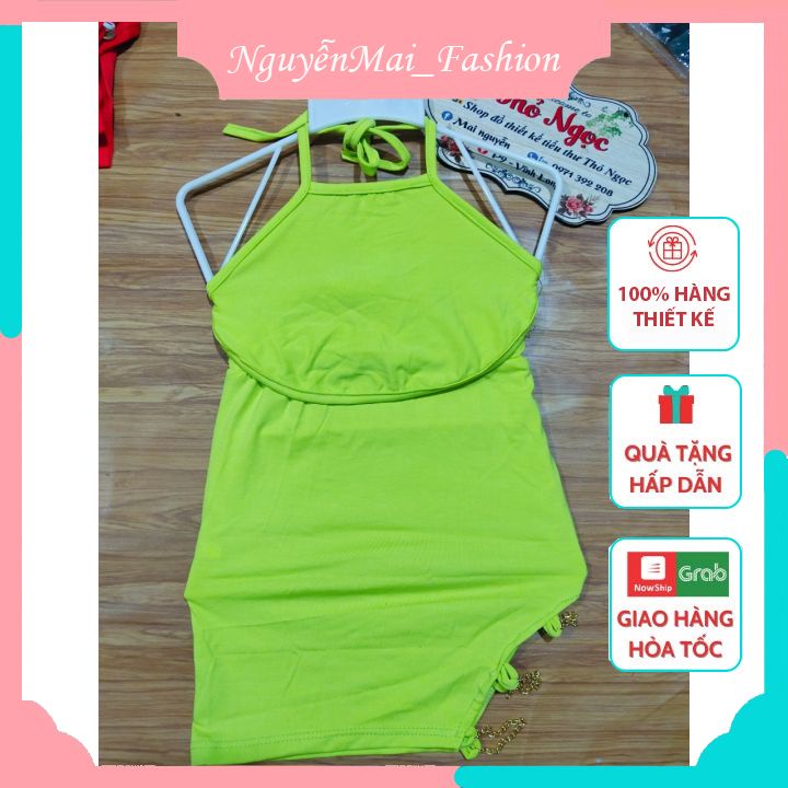 Váy Body Buộc Dây Cổ Yếm Khoét Dây Xích Phong Cách Xịn Xò Cho Bé Gái