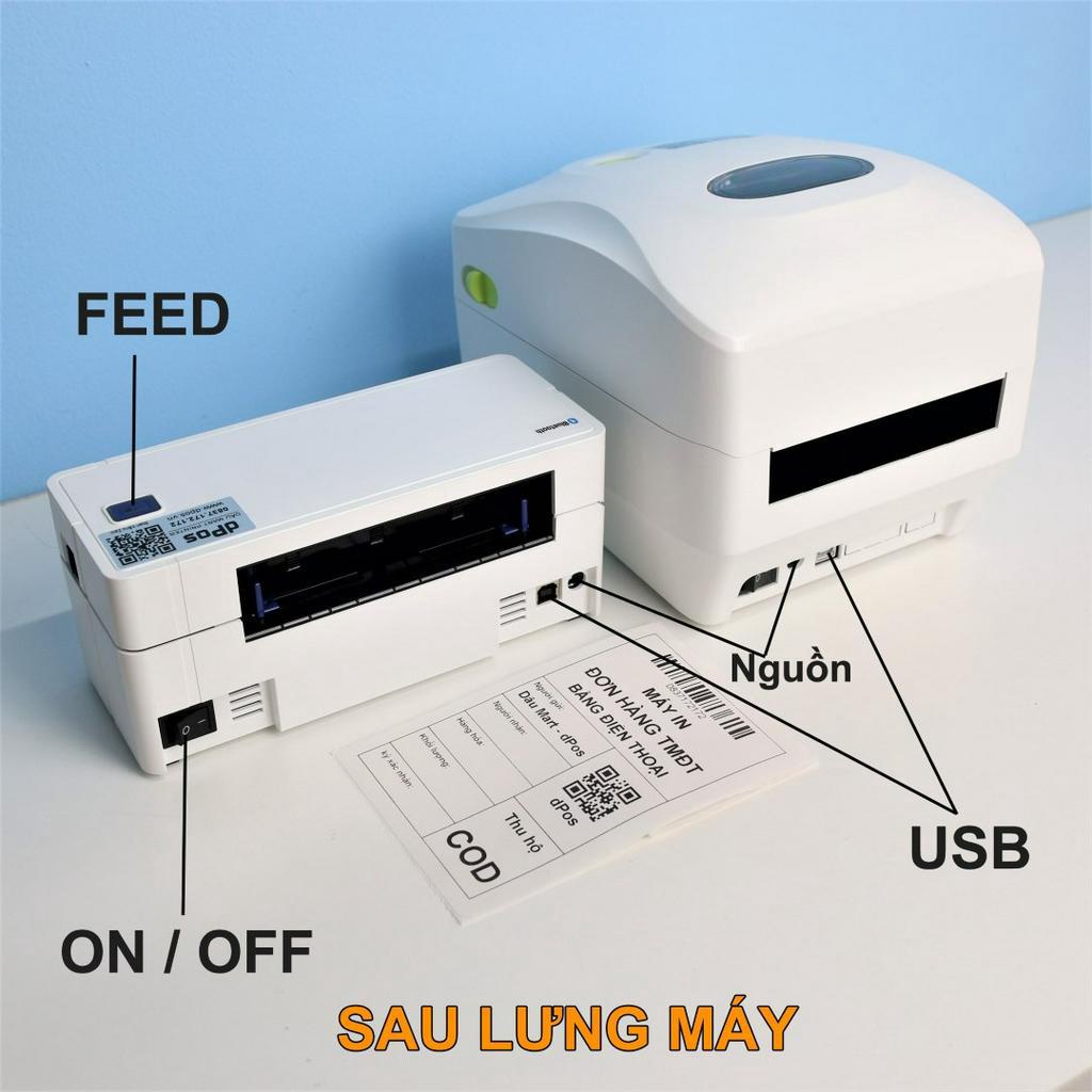 Máy in bằng Điện Thoại Qua Bluetooth dPos 488 888 480 in đơn hàng TMĐT, mã vận chuyển, tem, ảnh cho Android và iPhone