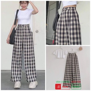 Quần caro ống rộng Choose Us CQ002 vải cao cấp, quần ống rộng lưng cao Choose Us CQ002 vải cao cấp