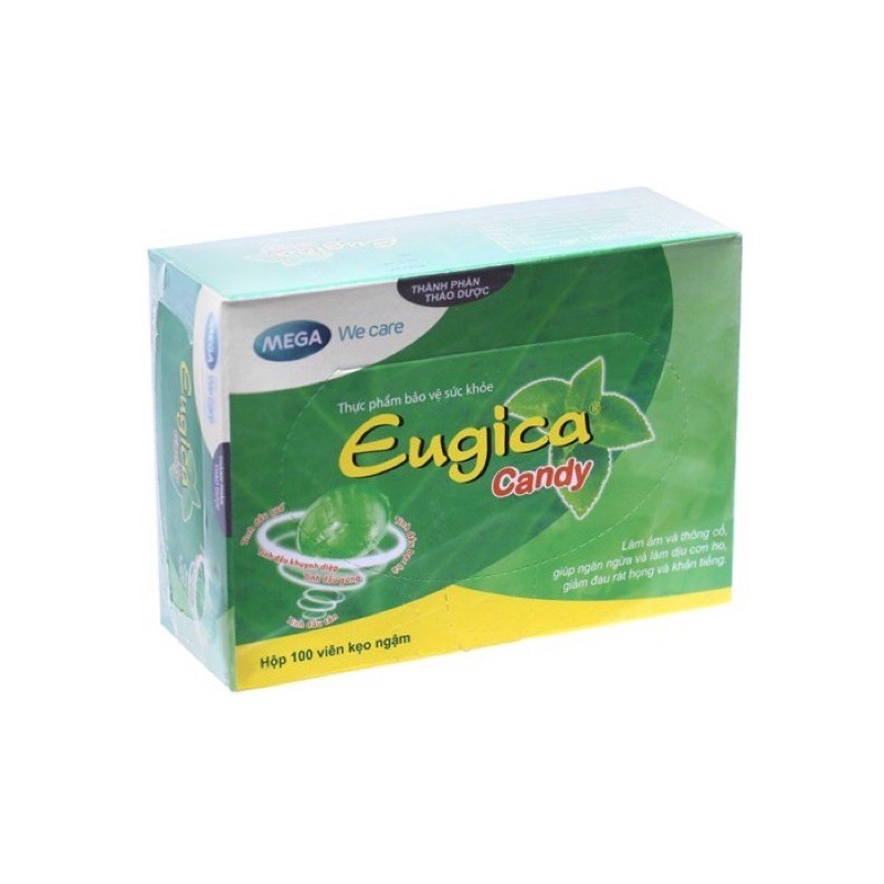 Kẹo ngậm Eugica hộp 100 viên - Làm dịu cơn ho, giảm đau rát họng và khan tiếng