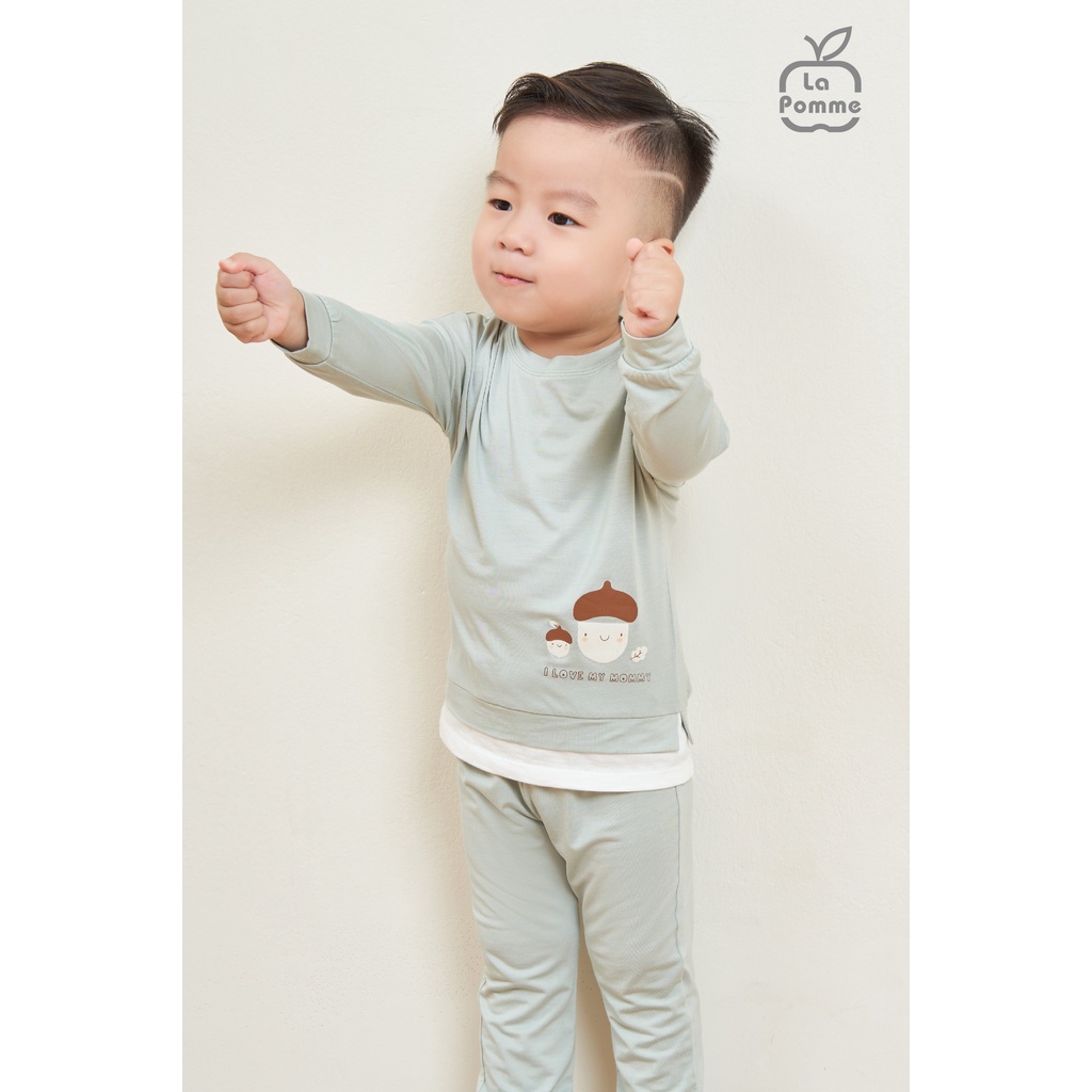 Bộ La Pomme dài tay Bamboo cao cấp siêu mềm mịn thoáng mát thấm hút tốt Gia đình sồi cho bé trai bé gái 13024