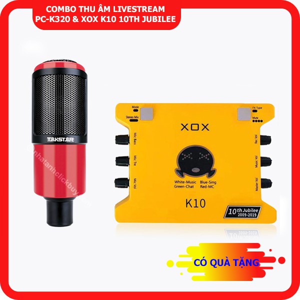 Combo thu âm chuyên nghiệp Soundcard XOX K10 2020 - Mic Takstar PC-K320 kèm dây live,kẹp mic, màng lọc âm tặng tai nghe