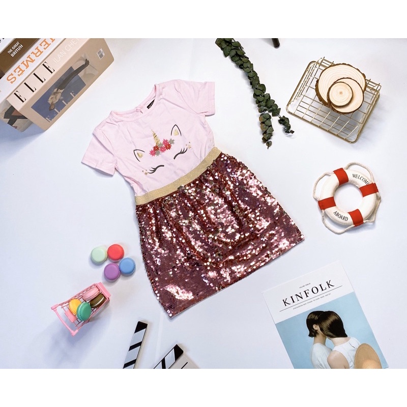 Đầm pony thun đính kim sa xuất xịn cho bé gái