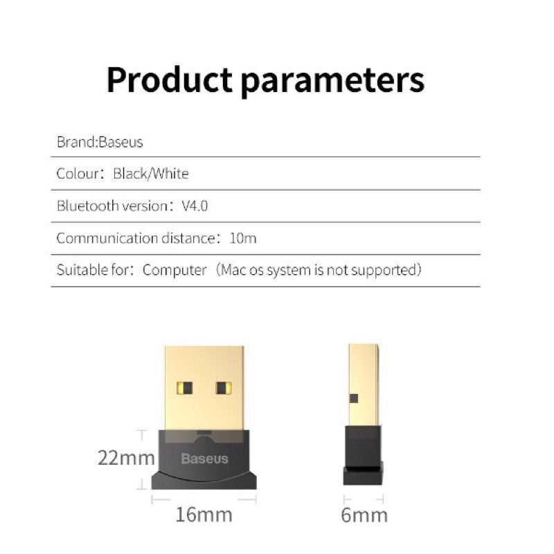 Baseus Mini USB Bluetooth CSR 4.0 Adapter cho máy tính / Laptop Windows (USB Bluetooth Receiver Adapter)