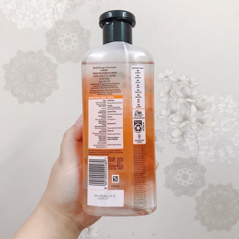 Dầu Gội Làm Phồng Dày Tóc Herbal Essences Naked Volume Shampoo Bưởi & Bạc Hà 400ml