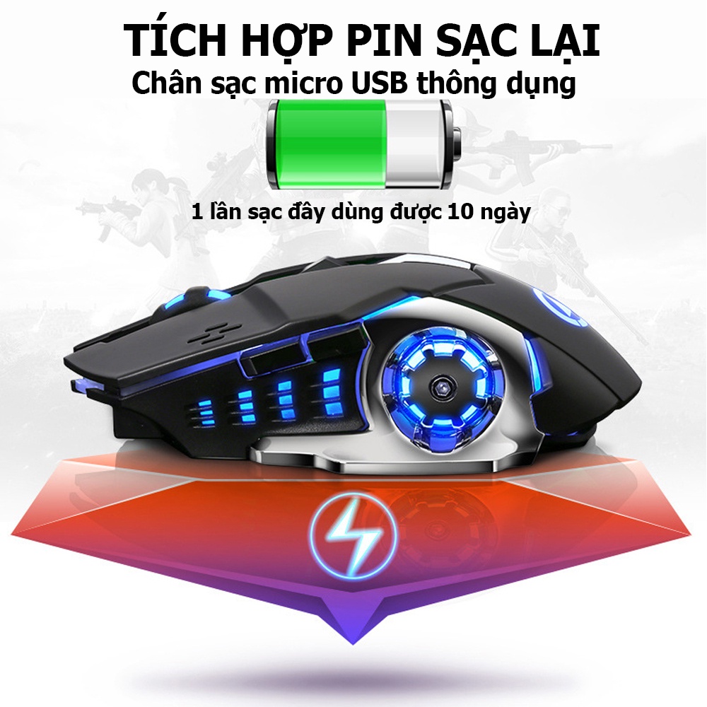 Chuột Không Dây Gaming Sạc Pin A4 Led RGB Click Không Gây Tiếng Ồn