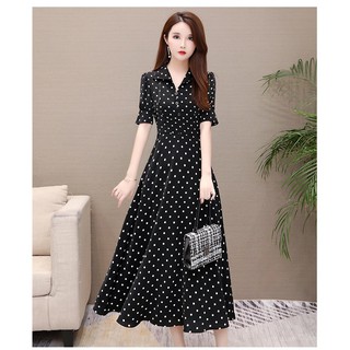 Đầm dài chấm bi cổ sơ mi MSP265