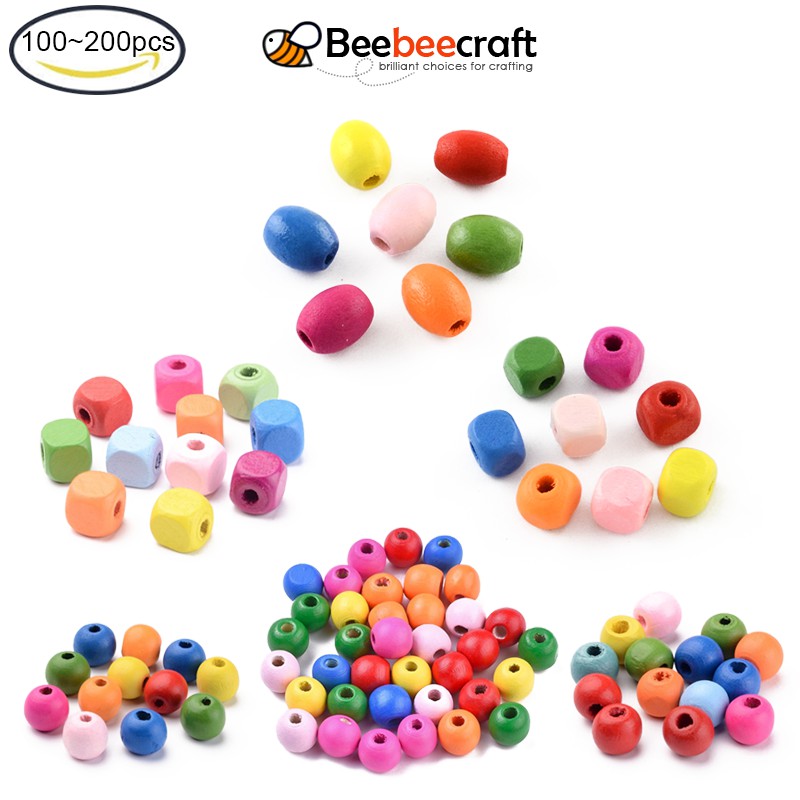 Set 100~200 hạt gỗ nhiều màu sắc dùng để làm đồ thủ công/ trang trí nghệ thuật tiện dụng