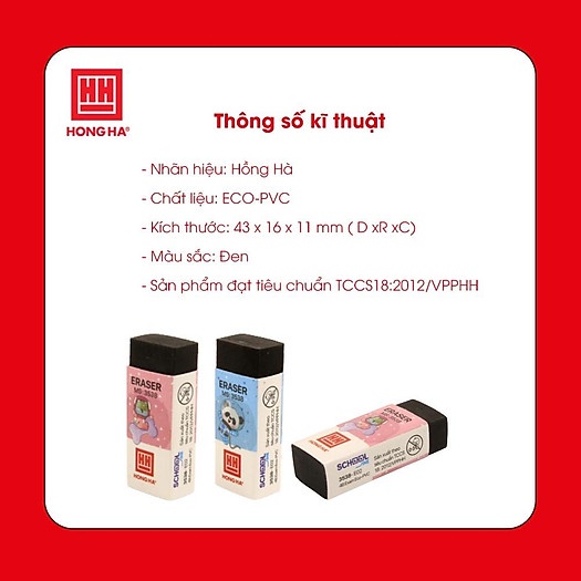 Gôm tẩy bút chì học sinh, Gôm tẩy chì đen 4B Exam E02 Hồng Hà - 3538 ANKICO