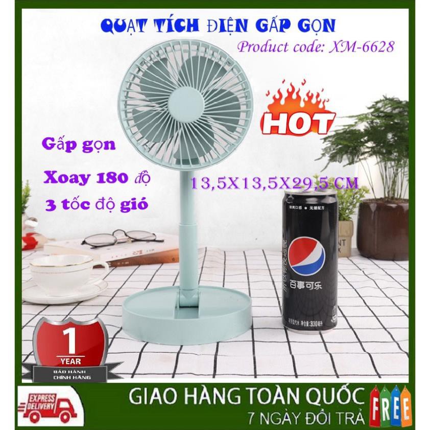 [Mã ELHA22 giảm 5% đơn 300K] Quạt mini cầm tay sạc điện để bàn gấp gọn 3 tốc độ, cổng USB, xoay 180 độ